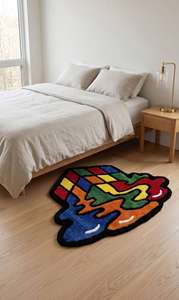 Tapis d'intérieur unique au design géométrique abstrait en forme de cube, tissé à la main, multicolore, moderne et artistique, pour la décoration du salon et de la chambre - Product Image 6