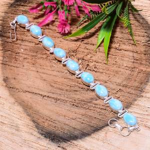 Pulsera con engaste de larimar, larimar azul natural, hecha a mano, plata de ley 925, regalo para ella - Product Image 3