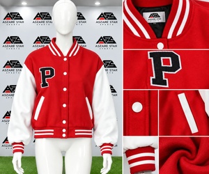 Chaquetas de Mujer con Logotipo Bordado en Chenilla, Cuerpo de Lana y Mangas de Cuero, Gran Venta 2027 - Product Image 2