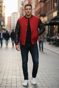 <b>Men</b> Varsity <b>Jacket</b> College Baseball Letterman Wool <b>Jacket</b> <b>Leather</b> Sleeves - Product Image 2