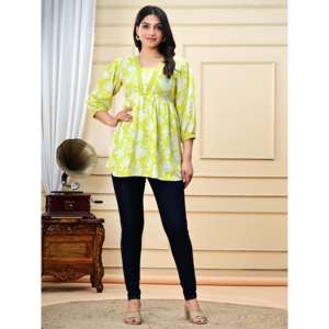 เสื้อผ้าแฟชั่นผู้หญิง Aarti คอวี แขนสามส่วน ลายดอกไม้ ผ้าป๊อปลิน สำหรับฤดูใบไม้ผลิ/ฤดูร้อน ยืดหยุ่น ใส่ได้ทุกวัน - Product Image 4