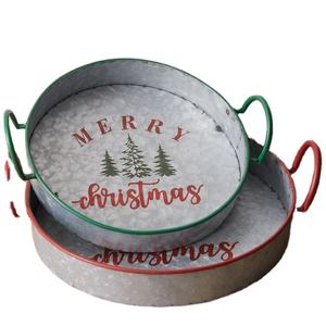 Plateau rond galvanisé pour Noël Articles alimentaires Snacks Toffee Chocolate Dessert Plateaux métalliques Plateau décoratif pour Noël Design d'arbre - Product Image 3