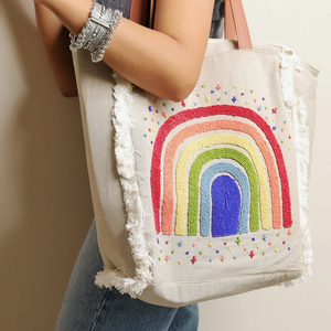 Sacs fourre-tout arc-en-ciel élégants, sac au design coloré pour filles par Whimsy Art Craft - Product Image 1
