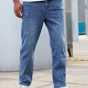 Jeans slim fit pour homme, denim délavé, jeans bleus tendance pour homme - Product Image 2