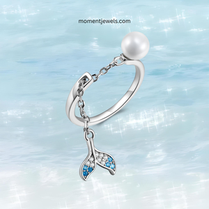925 Sterling Silver Ocean Fish Tail <b>Ring</b> for <b>Couple</b> Simple Style Mermaid Tail Pearl <b>Ring</b> Artificial Zircon - Product Image 3