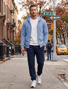 Sweat-shirt à capuche zippé en molleton de coton pour homme, coupe classique, couleur unie, décontracté, pour l'automne, 100% coton, en vente en gros - Product Image 4