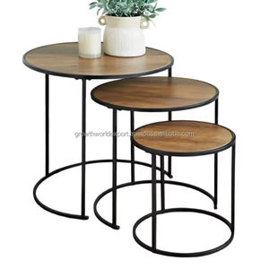 Mesa de Centro de Metal de Primera Calidad con Tapa de Madera |   Mesa de Centro Industrial |   Mesa de Centro Moderna para Sala de Estar - Product Image 1