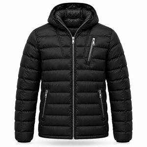 Blouson d'hiver unisexe matelassé à capuche, col montant, fermeture éclair, manches classiques, personnalisable OEM, imperméable, écologique, formel, avec lettrage - Product Image 1