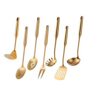 Ensemble de 6 cuillères de service dorées en acier inoxydable, ustensiles de cuisine haut de gamme pour la maison, la salle à manger et les restaurants - Product Image 2