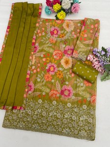 Salwar Kameez en rayonne vert à imprimé floral pour femme avec dupatta, tenue traditionnelle indienne et pakistanaise, longueur ras du sol, coupe classique - Product Image 3
