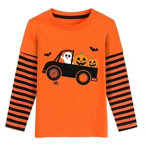 Camiseta de Contraste para Niñas, Camiseta con Bloques de Color, Camiseta de Doble Capa de Manga Larga con Cuello Redondo, Camiseta con Estampado Gráfico de Rayas, Unisex - Product Image 5