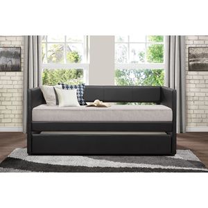 Contemporaneo 1pc Daybed in finta pelle nera con rotelle mobili in legno imbottiti per soggiorno - Product Image 4