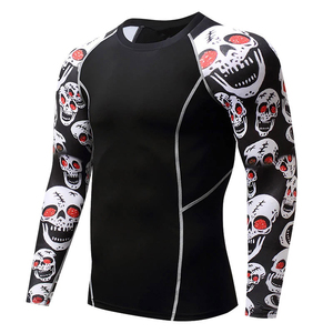 Men's Full Sleeve Rash Guard Shirt <b>Skull</b> Print Black Red Eyes Compression <b>Top</b> Breathable Quick Dry 120g Polyester Spandex - Product Image 3