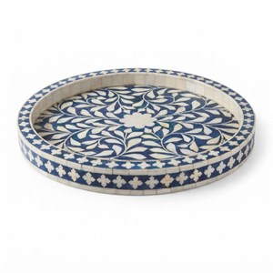 Handmade Black And White Bone Inlay Serving Tray Geometric <b>Moroccan</b> Decorative Tray With Handles For Coffee Table Home <b>Decor</b> - Product Image 4