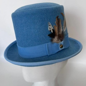 Sombrero de Copa Alta Azul Formal de Fieltro con Cinta, Estilo Fedora Vintage para Fiesta o Disfraz - Product Image 1