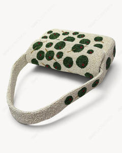 Handcrafted White Beaded Shoulder <b>Bag</b> <b>Green</b> Spiral Motif <b>Evening</b> Handbag Long Strap Ladies Wholesale Trade Manufacturer Supplier - Product Image 2