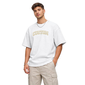 T-shirt Homme Oversize en Coton Texturé à Épaules Tombantes, Motif Gaufré, Logo Personnalisé, Style Streetwear, Qualité Supérieure, Vierge pour Impression OEM - Product Image 2