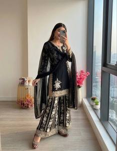 Elegant Georgette Embroidery Kurti Palazzo Set with Dupatta Pakistani Style 3mm Sequins Work Salwar Kameez Indian Party Wear - Product Image 2