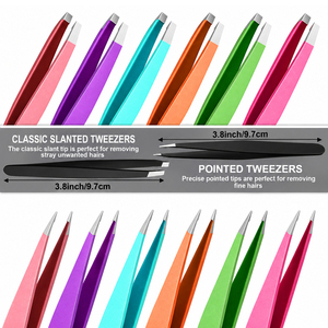 Juego de Pinzas para Cejas de Acero Inoxidable, Punta Puntiaguda, Duraderas, Estilo Moderno, con Estuche - Product Image 1