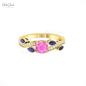 Natural 0.74 Cts Prong <b>Set</b> Pink Sapphire & Blue Sapphire Twisted Bypass <b>Ring</b> with 14k Solid <b>Gold</b> Diamond Wrap <b>Ring</b> for Women - Product Image 4