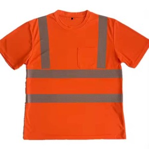 เสื้อยืดโพลีเอสเตอร์แบบสะท้อนแสงสีส้มเหลืองสำหรับงานที่ต้องการการมองเห็นสูง  แบบ unisex - Product Image 3