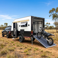 Caravane de voyage tout-terrain de 14,6 pieds avec porte arrière à rampe pour ATV, UTV, moto, camping-car fermé
