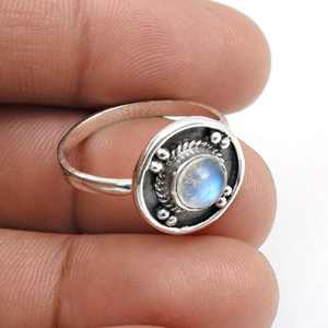 925 Silver Minimalist <b>Fine</b> <b>Ring</b> With Rainbow Moonstone Gemstone Pretty Classic Style For Women's Bohemian Style Jewelry For Her - Product Image 2