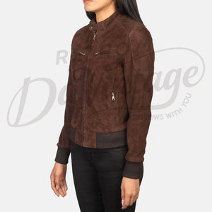 Women Dark Brown Genuine <b>Suede</b> Leather Bomber <b>Jacket</b> Slim Fit Premium Goat <b>Suede</b> Casual Winter Outerwear Fashionable Coat - Product Image 5