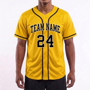 Maillot de baseball jaune personnalisé en mesh à manches courtes et col rond avec nom et numéro au dos pour homme, fabriqué au Pakistan - Product Image 1