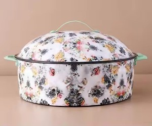 Olla árabe para guisos, cacerola de esmalte cremoso vintage con motivo de rosas, plato para mantener la comida caliente, ideal para decoración de mesas de boda y Eid. - Product Image 1