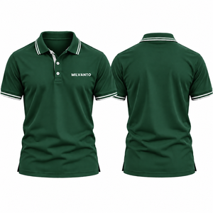 Polo de golf bordado personalizado color burdeos para hombre, polo de manga corta de alto rendimiento, camisa de golf transpirable con cuello a rayas - Product Image 6