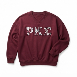 เสื้อสเวตเตอร์คอวีผู้หญิงลายดอกไม้ปักตัวอักษรกรีกดัลต้า แลมบ์ดา ซิกมาทรงปกติสวมใส่ในฤดูใบไม้ร่วง - Product Image 4