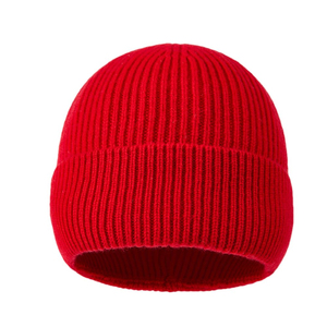 Bonnet en tricot rouge premium avec logo personnalisé, chaud, doux, extensible, à revers, unisexe, décontracté, pour l'extérieur - Product Image 1