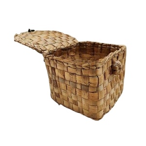 Natural Seagrass Rattan Storage <b>Basket</b> Cloths Art Desktop Cosmetics Storage Box Straw Container Woven Frame Money Saving Box - Product Image 1