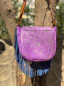 New Western Style Suede Metallic Fur Fringe Handbag Stylish Women Purple Color Fringe Bags High Quality Women Purse - Product Image 5