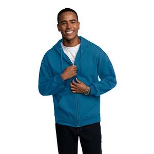 Sudadera con Capucha Azul para Hombre, Cierre de Cremallera, Corte Regular, Felpa, Color Sólido, Estilo Casual, para Otoño - Product Image 4