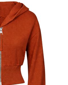 Sudadera con capucha corta para mujer, color naranja óxido, con cremallera, corte ajustado, manga larga, de algodón y forro polar, estilo urbano, con logotipo personalizado, fabricante ODM - Product Image 4