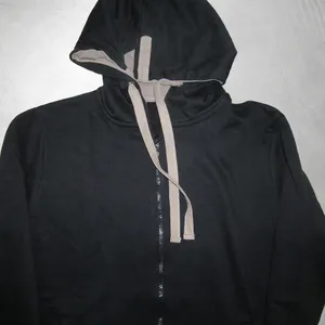 Sweat à capuche zippé noir pour homme, doublure beige unie, tailles M-XXL - Product Image 2