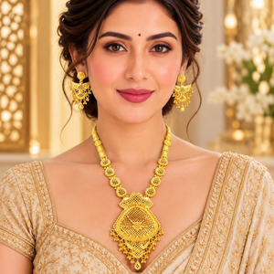 Heritage Traditional Necklace <b>Set</b> | 24K Gold Polish Copper Brass Long Pendant Earrings <b>set</b> | Indian <b>Bridal</b> Wedding <b>Jewelry</b> <b>Set</b> - Product Image 4