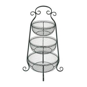 Nuevo diseño del fabricante indio, tamaño XL, cesta de frutas de alambre de hierro negro de 3 niveles, soporte de almacenamiento en el hogar para compras a granel - Product Image 6
