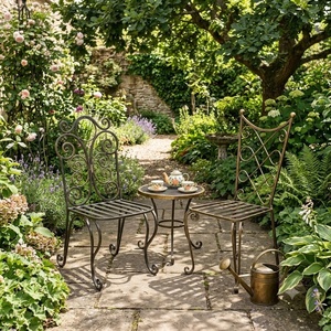 Ensemble de table et chaises de jardin empilables en aluminium moulé, résistant à l'eau, au UV et au design traditionnel, idéal pour balcon - Vente en gros - Product Image 3