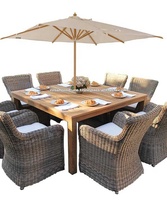 Ensemble de meubles de jardin en teck massif et rotin, design moderne, chaises et table de salle à manger, résistant à l'eau, confortable, durable, pour parc