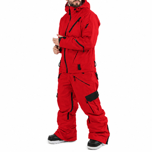 Combinaison de ski imperméable pour homme, rouge, à capuche, fermeture éclair, isolation synthétique, matière Gore-Tex - Product Image 1