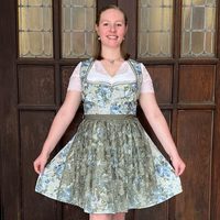 Gaun Dirndl Gaya Bavaria Wanita, Panjang Selutut, Tenun, Polos, A-Line, Kerah V, Warna Kontras, Lengan Pendek, Vintage, Folk, Natural