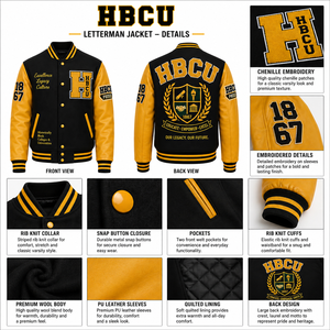 Custom Made HBCU <b>Letterman</b> <b>Jacket</b> Vintage <b>letterman</b> <b>Jacket</b> with Patchwork for Men & Women OEM HBCU Varsity <b>Jacket</b> Custom made - Product Image 2