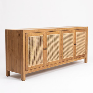 Teak Cane Buffet Cabinet 4 Door Natural Rattan <b>Sideboard</b> for Dining Room Hotel Resort Villa Furniture Manufacturer Indonesia - Product Image 3