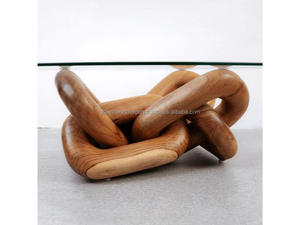 Premium Handcrafted Teak Wood Coffee <b>Table</b> Chain Design Luxury Chain Link Teak Wood Coffee <b>Table</b> with Glass Top Handcrafted - Product Image 2