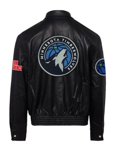 เสื้อแจ็คเก็ตหนังแท้ Minnesota Timberwolves สีดำ - Product Image 2