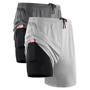 Shorts 2-en-1 pour homme Buker, décontractés, avec logo imprimé sur le devant, poches latérales, en polyester/coton tricoté durable, avec cordon de serrage - Product Image 5