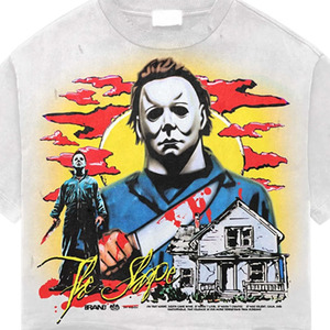 Men's White Michael <b>Myers</b> Halloween T-Shirt Short Sleeve Printed Graphic O-Neck Regular Fit Jersey Cotton Character Design - Product Image 5